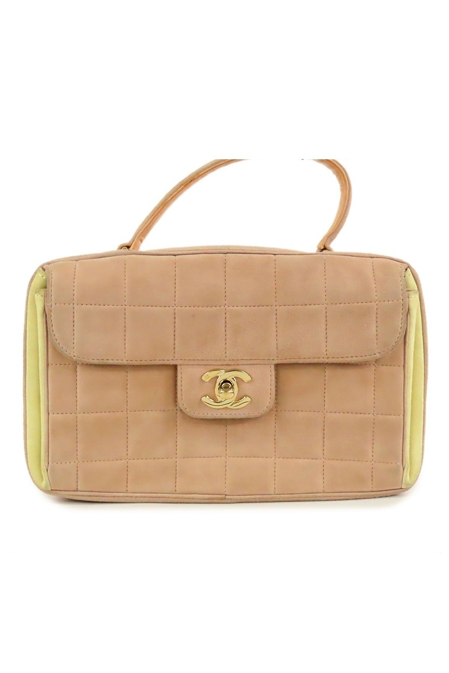 Chanel Choco Bar Top Handle Beige Cream Suede Handbag
